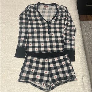 Victorias Secret Pajama Set Black and White Checkered Pajama Set with Red Hearts